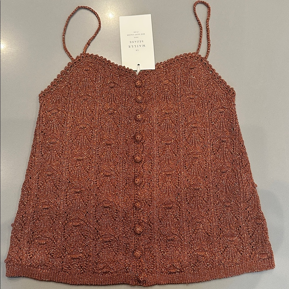 Sezane Francisco Lurex Bronze Women's Brown Knit Top, XS